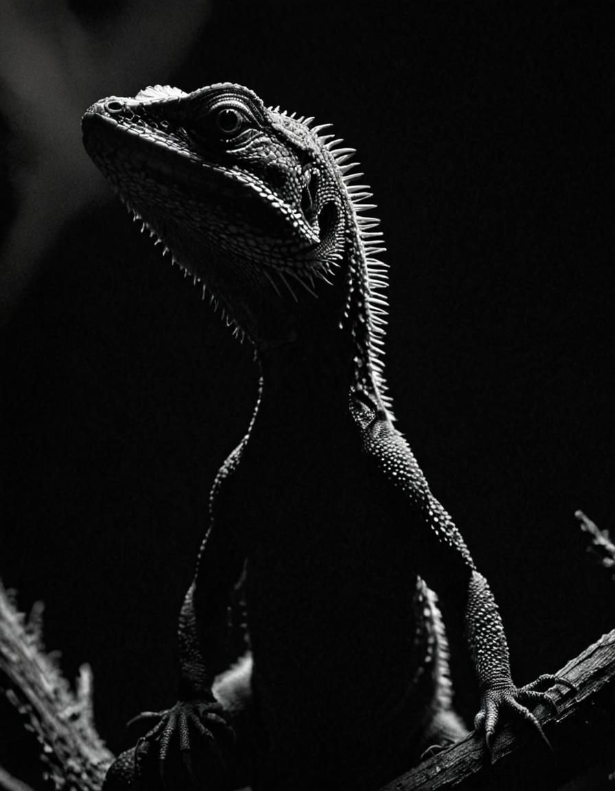 Dramatic Lizard Silhouette in Black and White