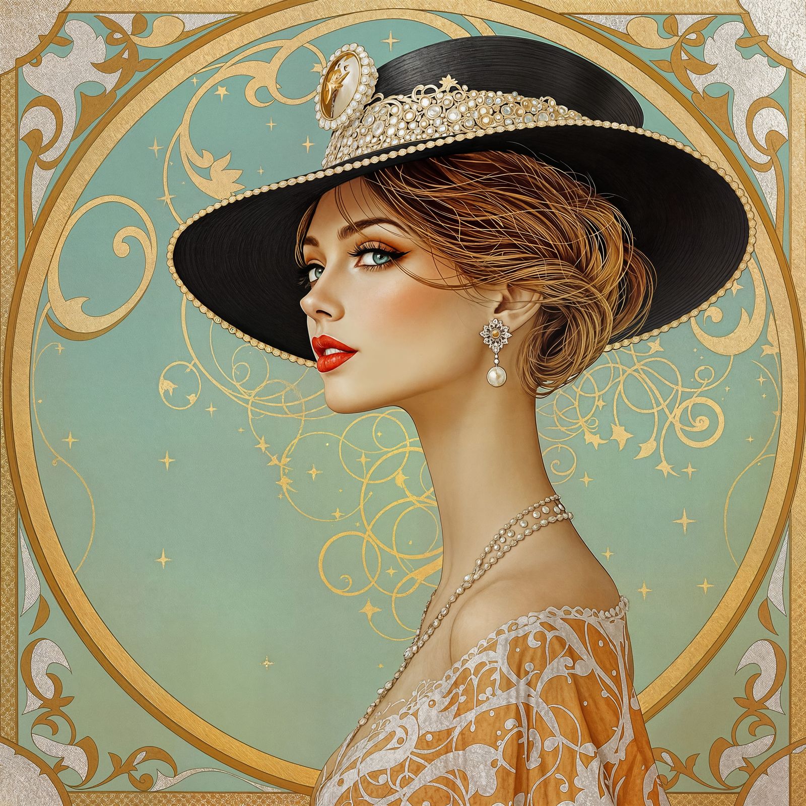 Elegant Lady in Turquoise Spectator Hat