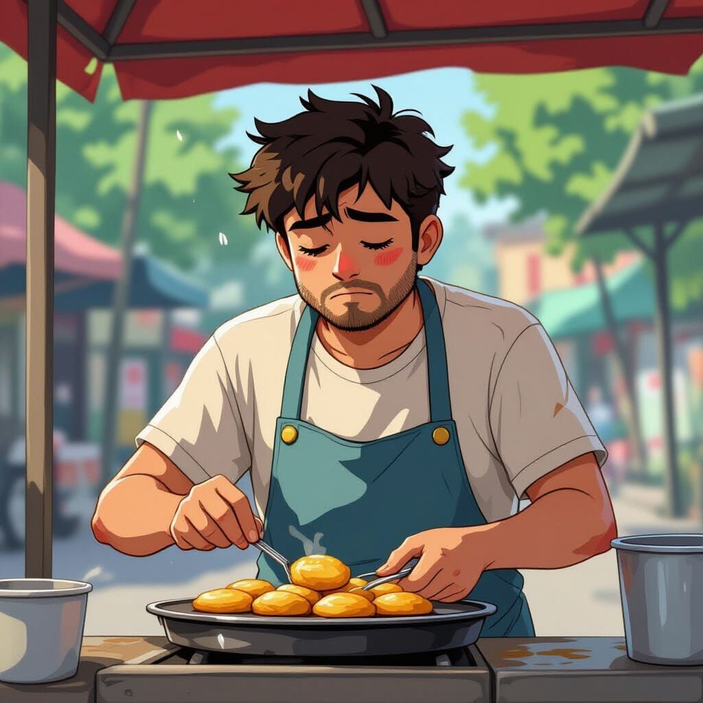 Rohit: A Cel-Shaded Anime Food Stall Scene