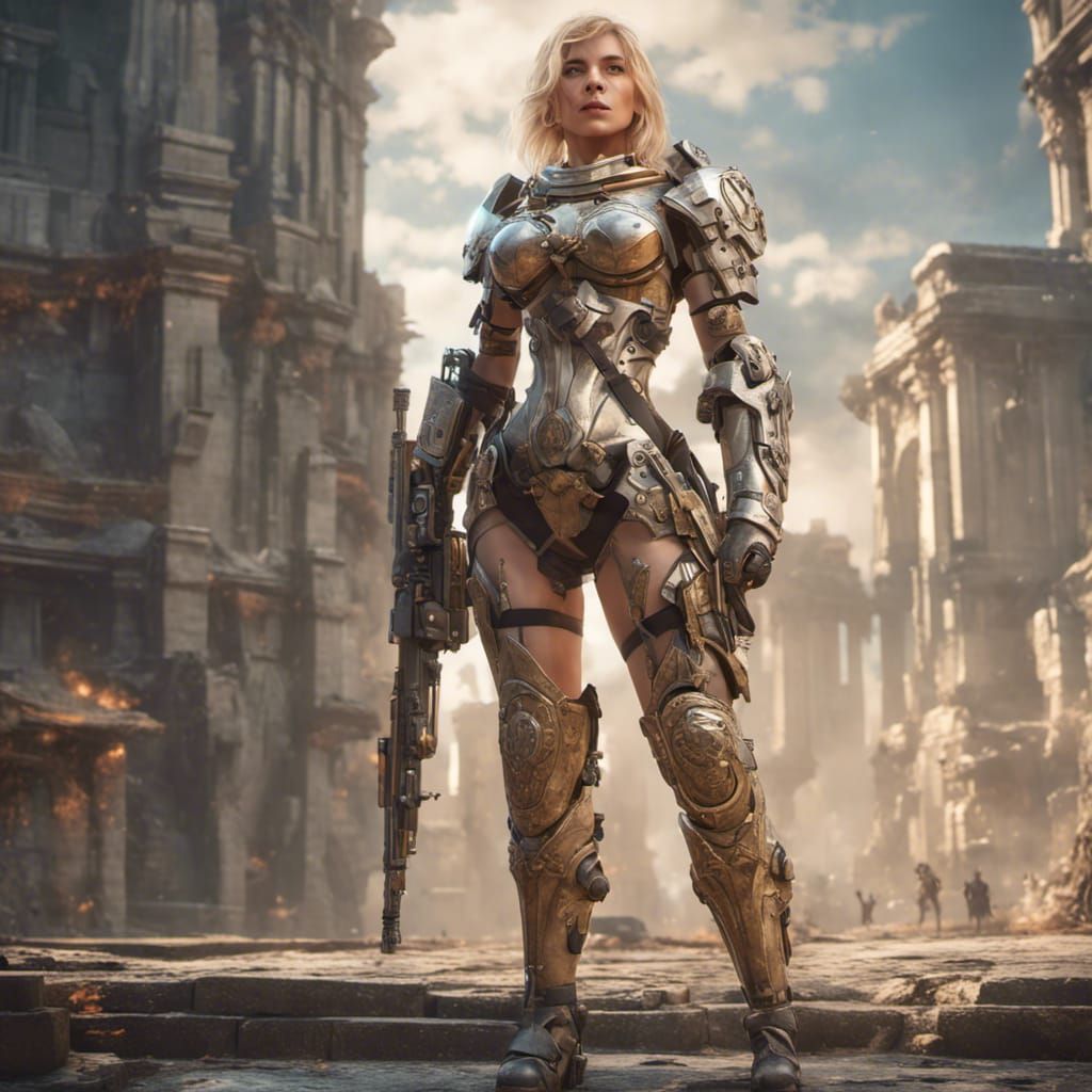 Fantasy Warrior Before Walking City: 3D Game Art