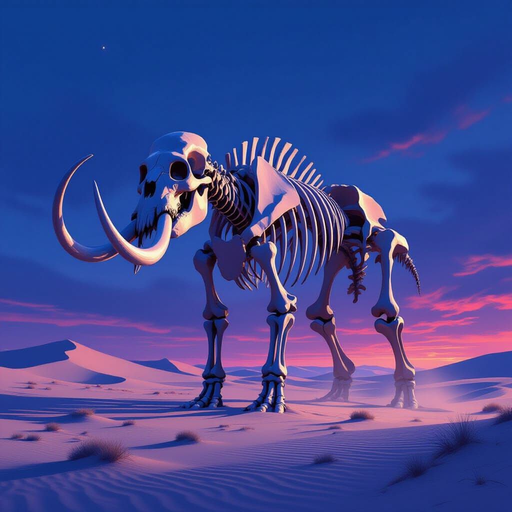 Colossal Mammoth Skeleton in Desert Twilight