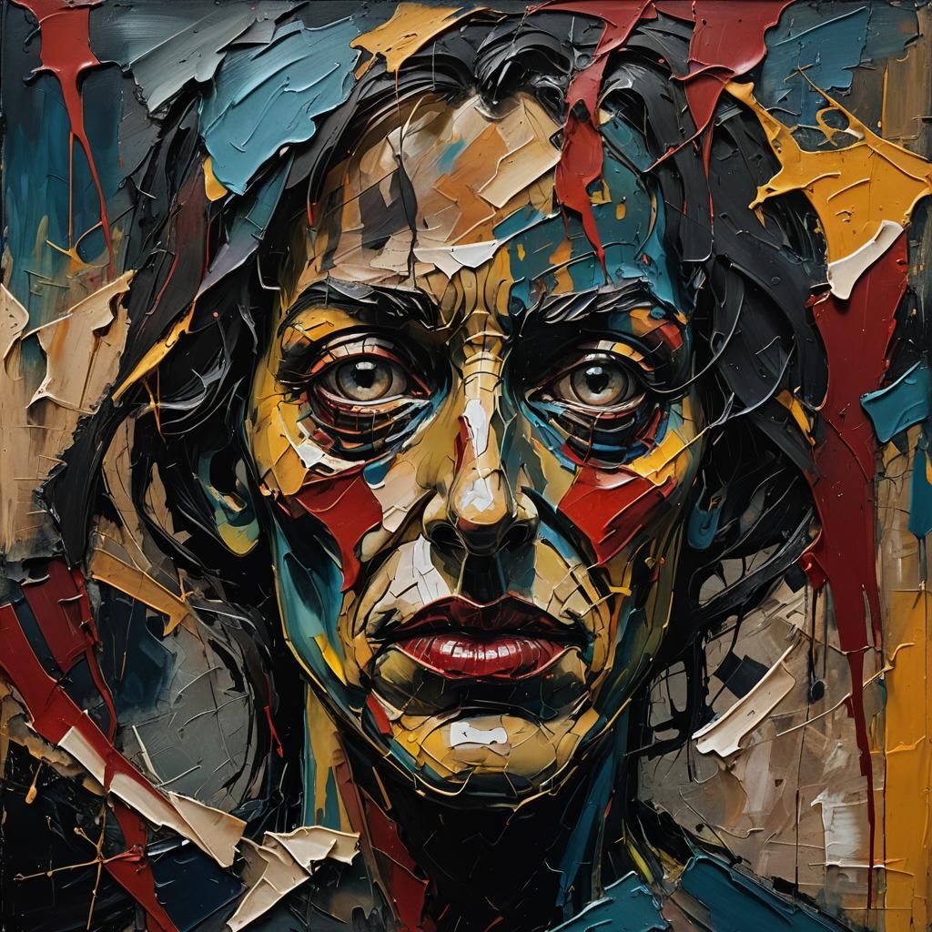 Distorted Face in Gritty Abstract Expressionism Style