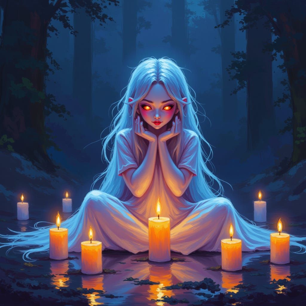 Ethereal Woman with Ghostly Child in Impasto Style