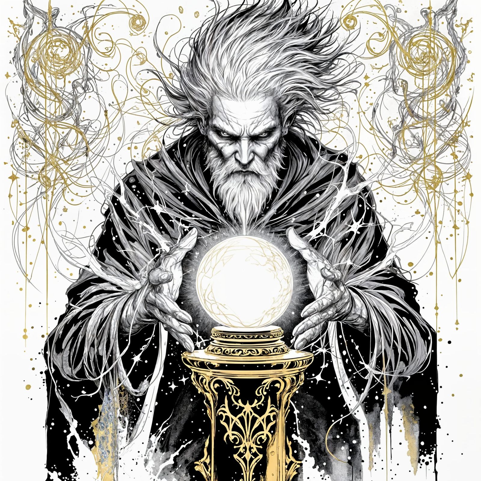 Diviner with Crystal Face and Magical Swirls