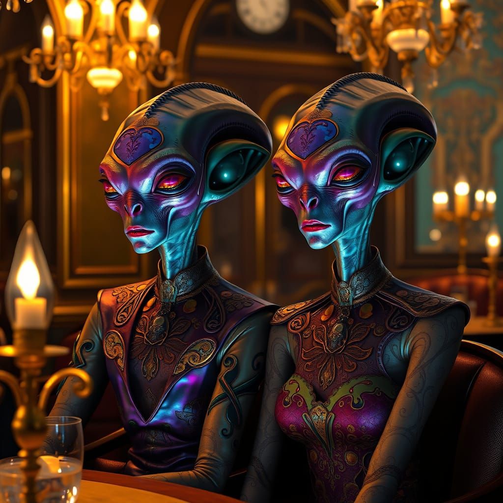 Elegant Aliens on a Date in Art Nouveau-Inspired Luxury