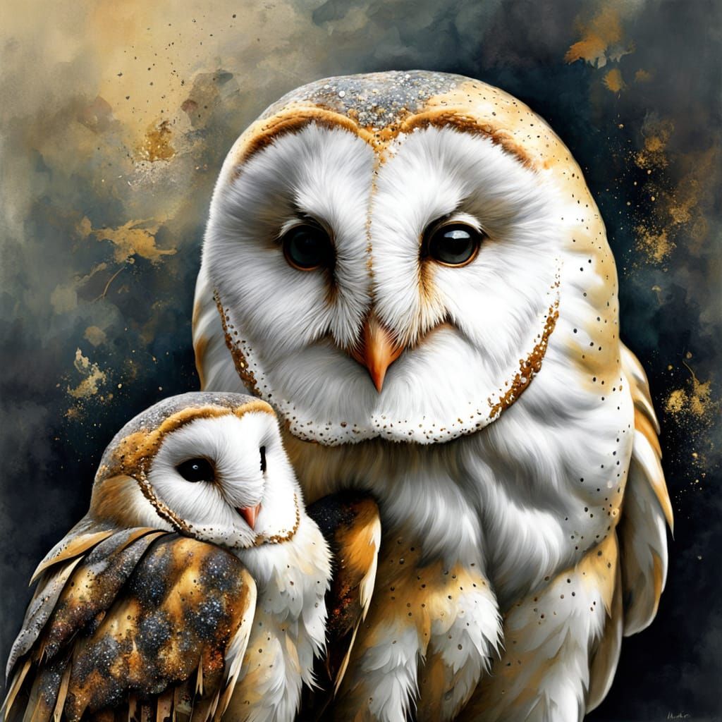 Barn Owl and Mouse in Spring Watercolor