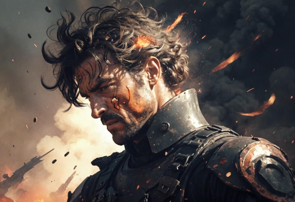 Man Running From Volcano in Frank Frazetta Style