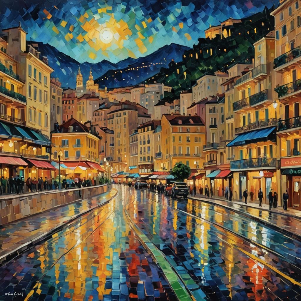 Monte Carlo Nightlife in Neo-Impressionist Style