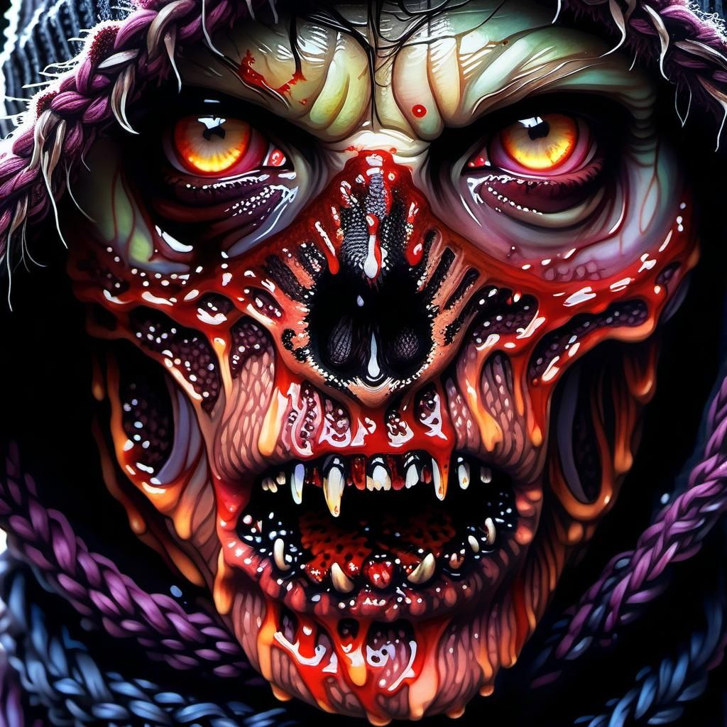 Hyperrealistic Macro Photograph of a Zombie in Watercolor Ar...