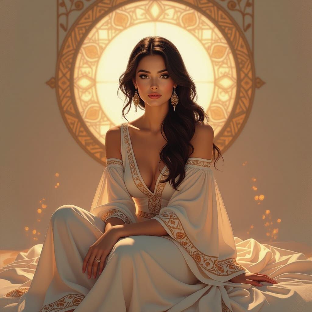 Woman Inside Whale in Art Nouveau Style