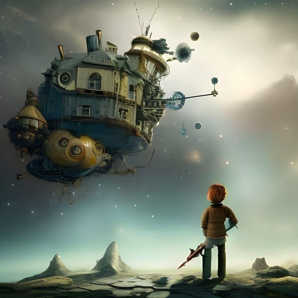 Steampunk Starry Sky Over Junk City, Photorealistic