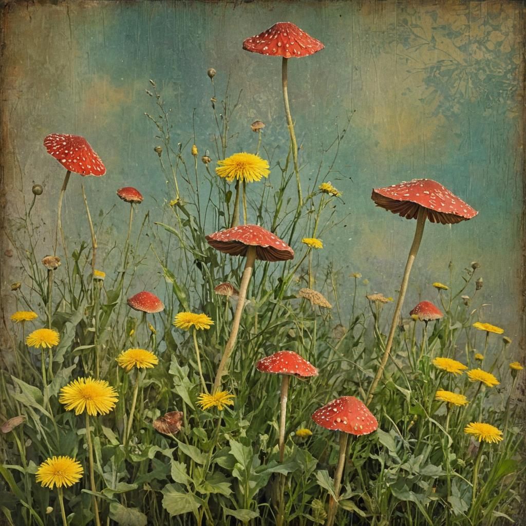 Fairytale Scene with Toadstools in Dimensional Impressionism