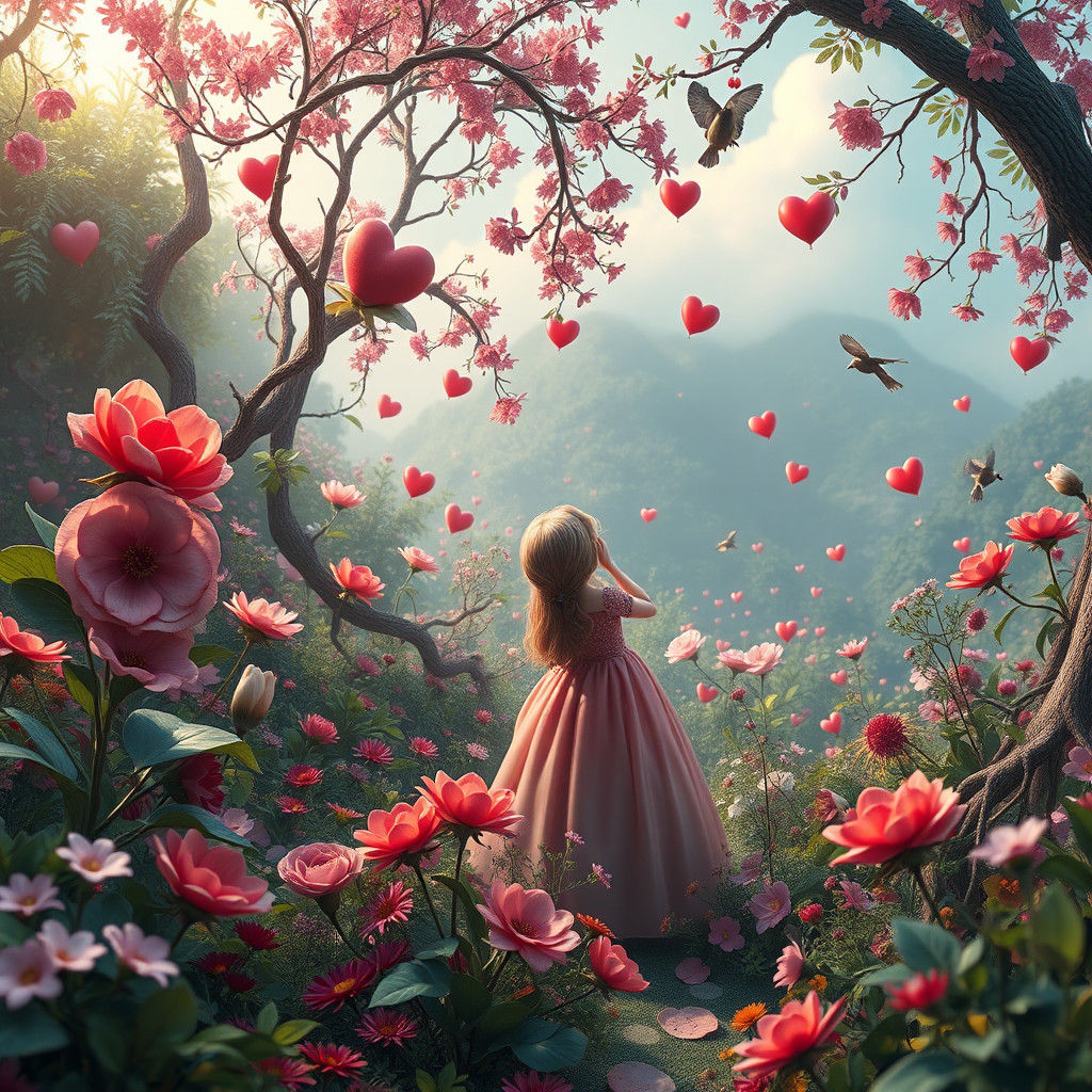 Enchanted Valentine's Garden in Fantasy Art Style