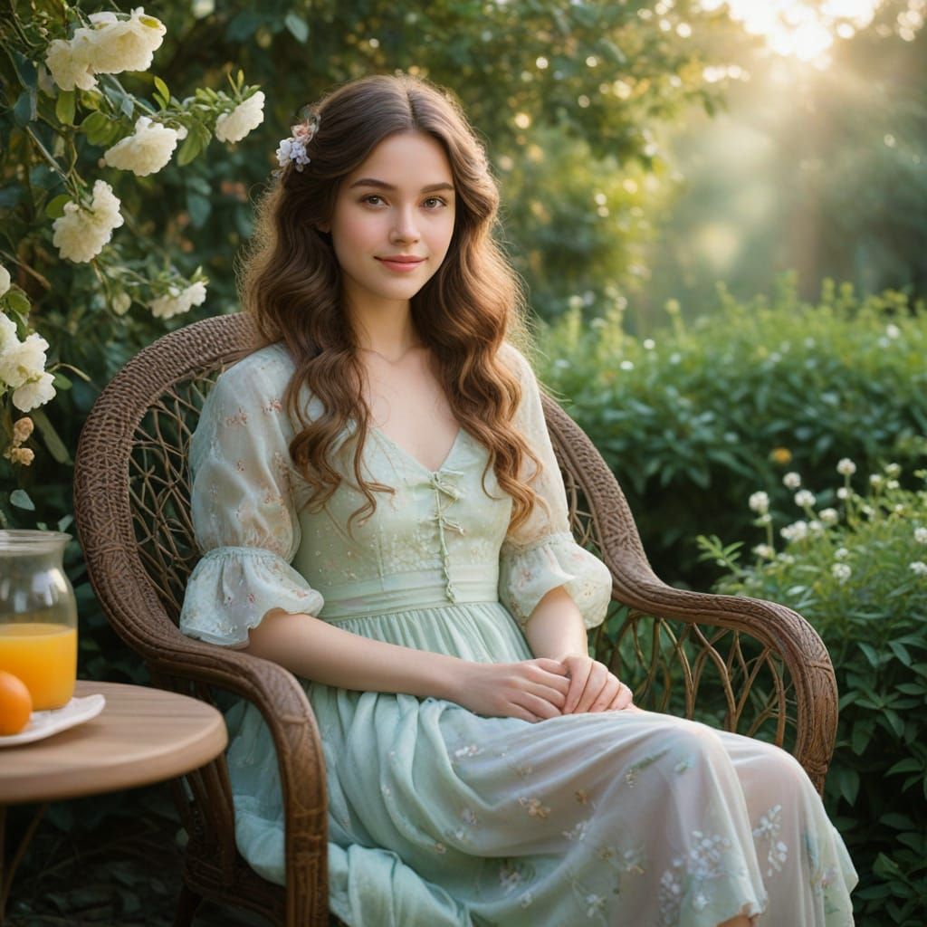 Dreamy Watercolor Portrait of a Young Girl in a Garden
