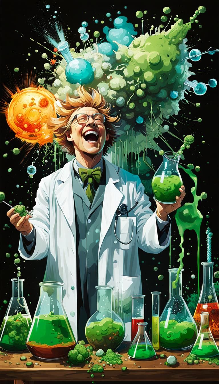 Eccentric Mad Scientists' Laughter: Maximalist Oil Painting