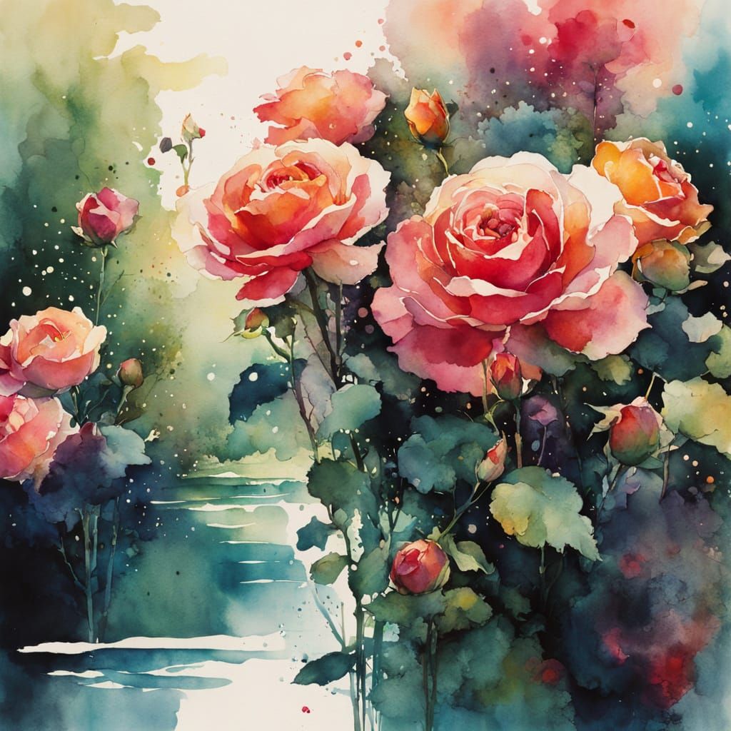 Colorful Roses in Chiaroscuro, Solarpunk Style