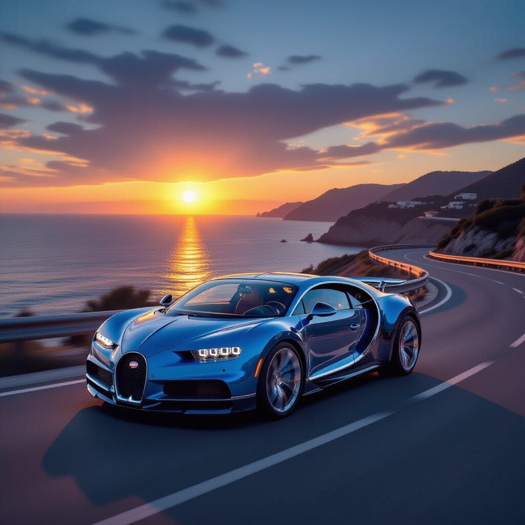 Bugatti Veyron at Sunset: Hyperrealistic Digital Art