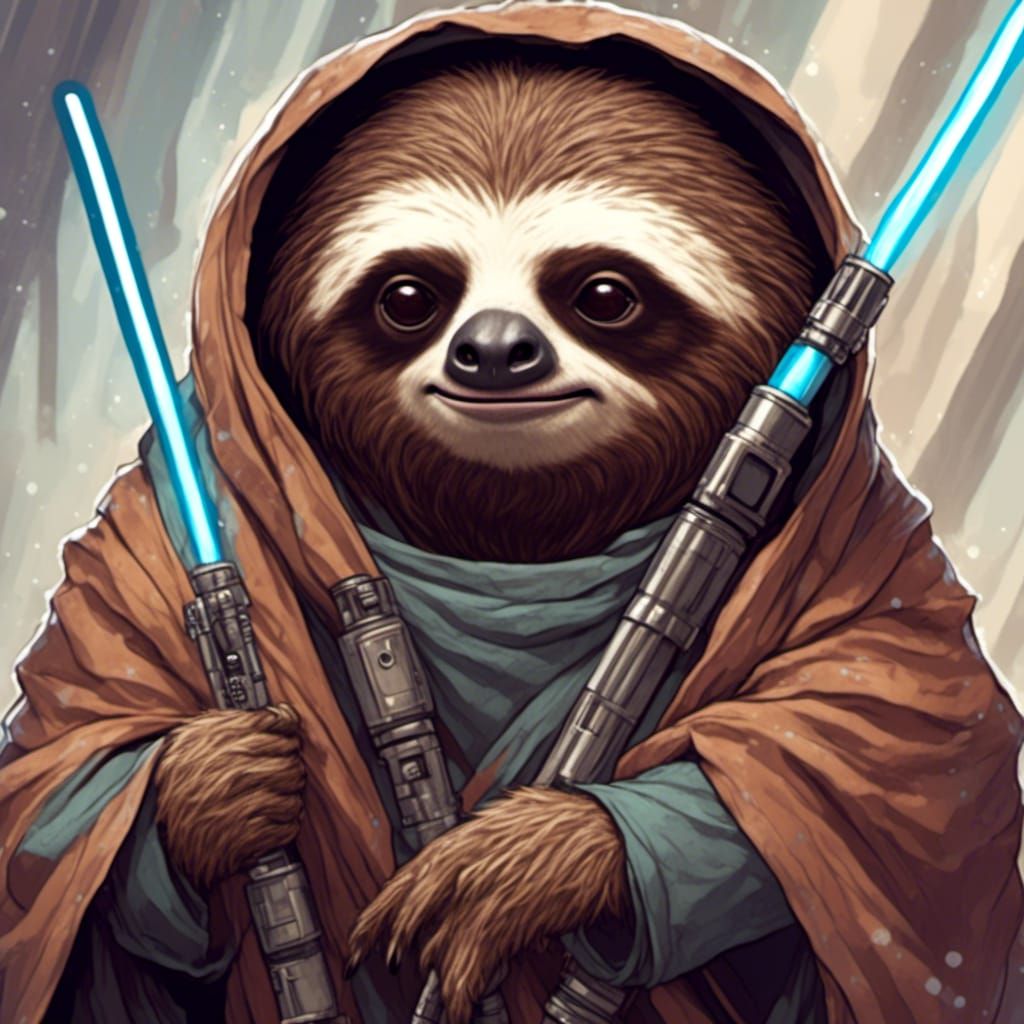Sloth Jedi Knight in Sci-Fi Starship Art