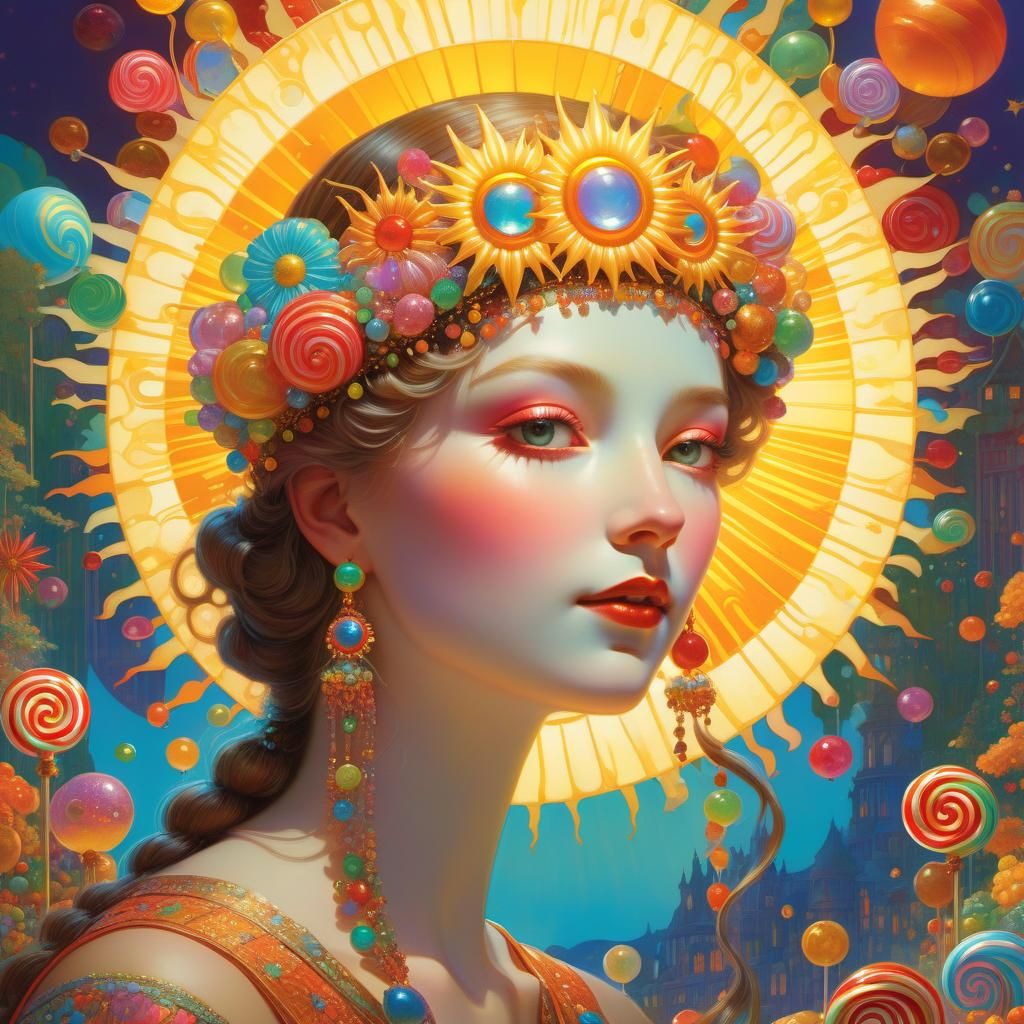 Sun Queen in Hyperrealistic Candy Art Style