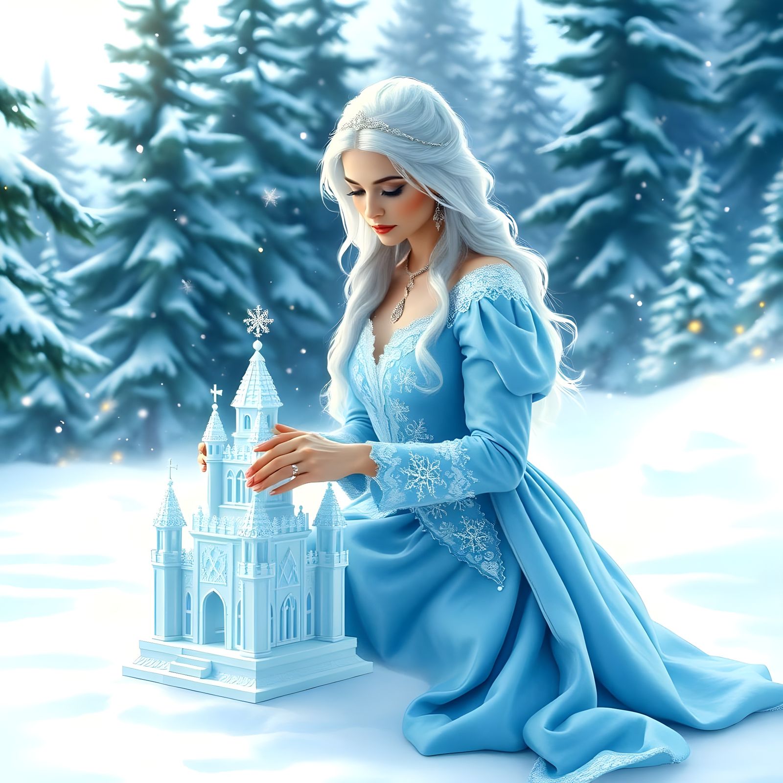 Winter Wonderland Goddess in Snowy Christmas Atmosphere