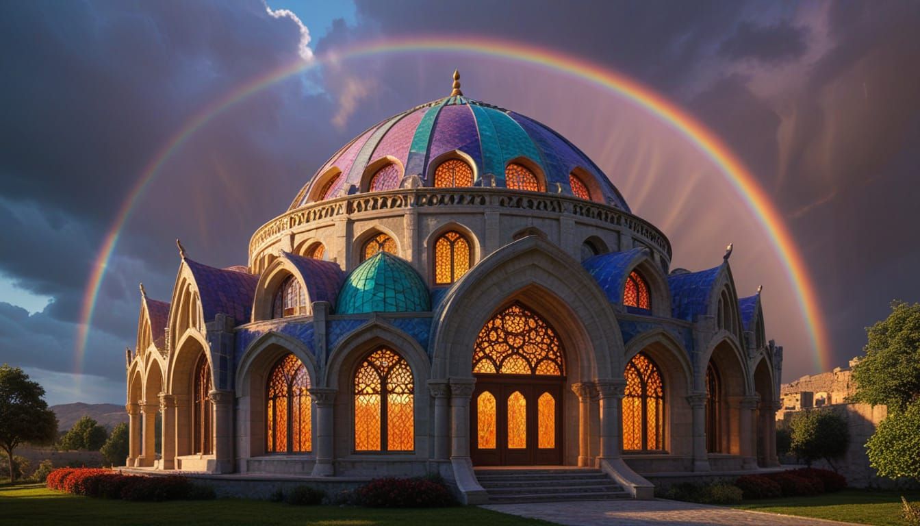 Fractal Tartarian Architecture with Rainbow Sky