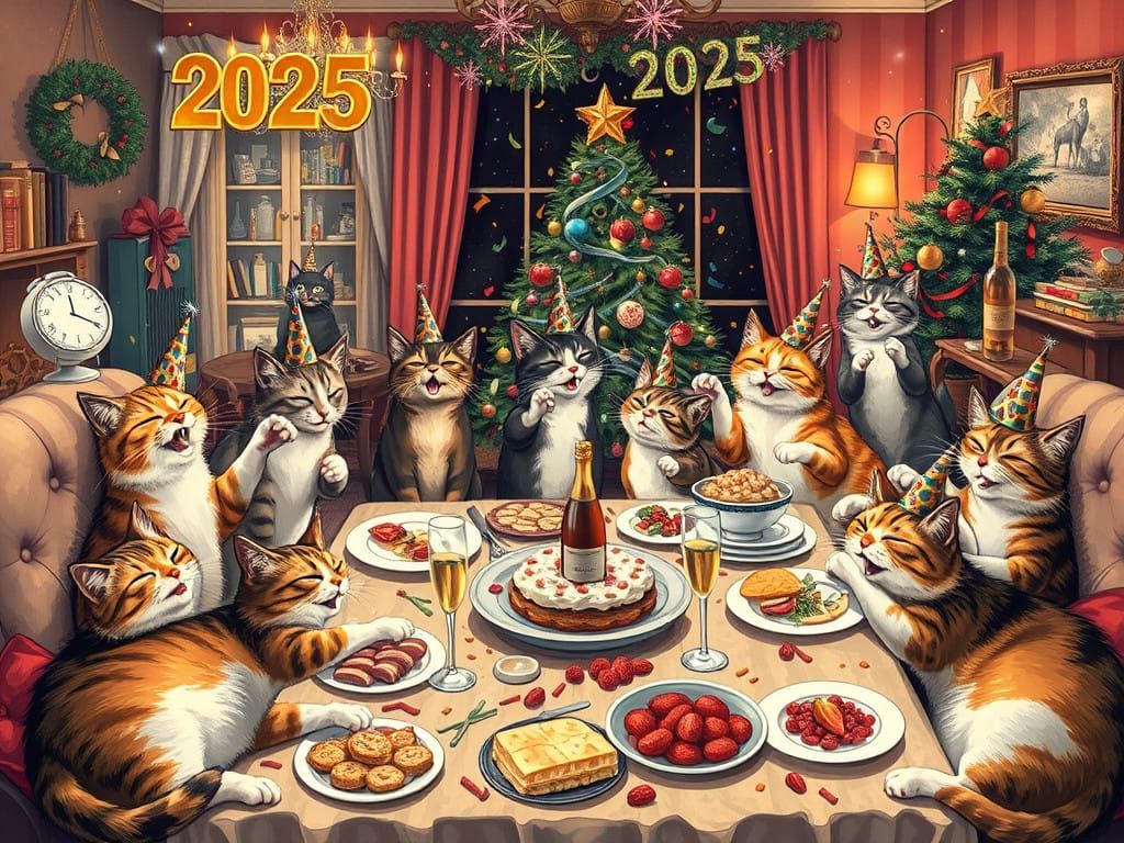 Vibrant Feline New Year's Eve Celebration