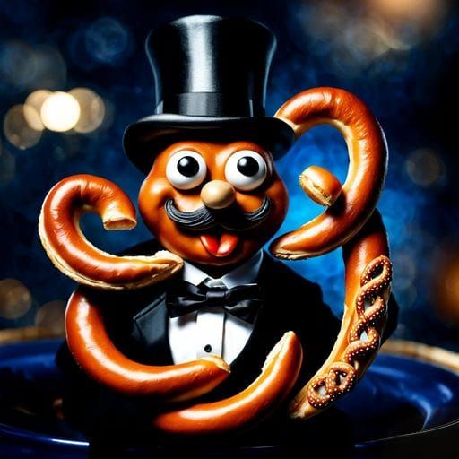 Anthropomorphic Pretzel Character in Cosmic Space