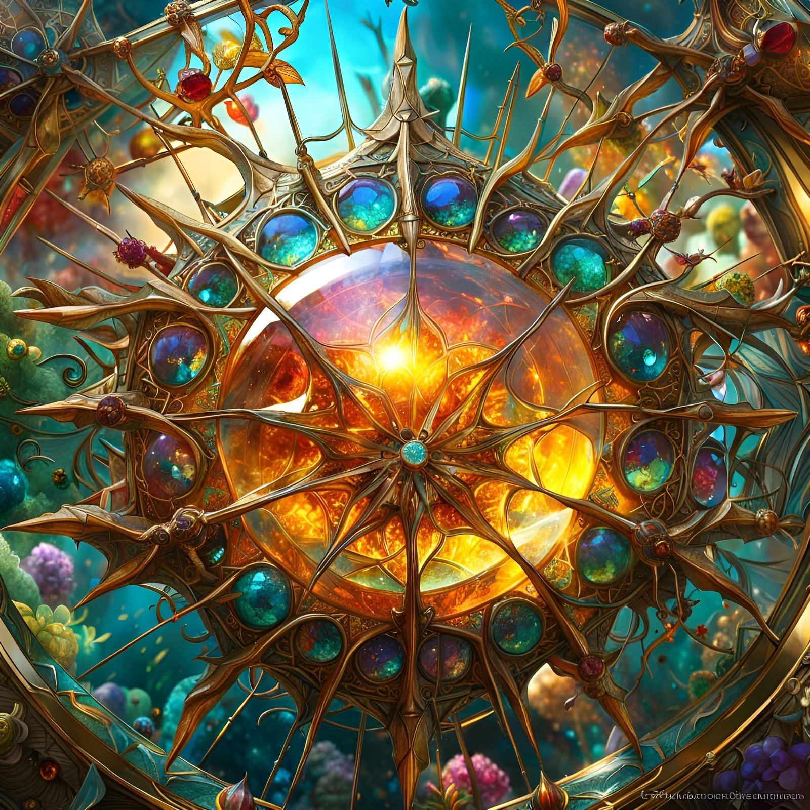 Crystal Spiderweb Sun: Detailed Fantasycore Artwork