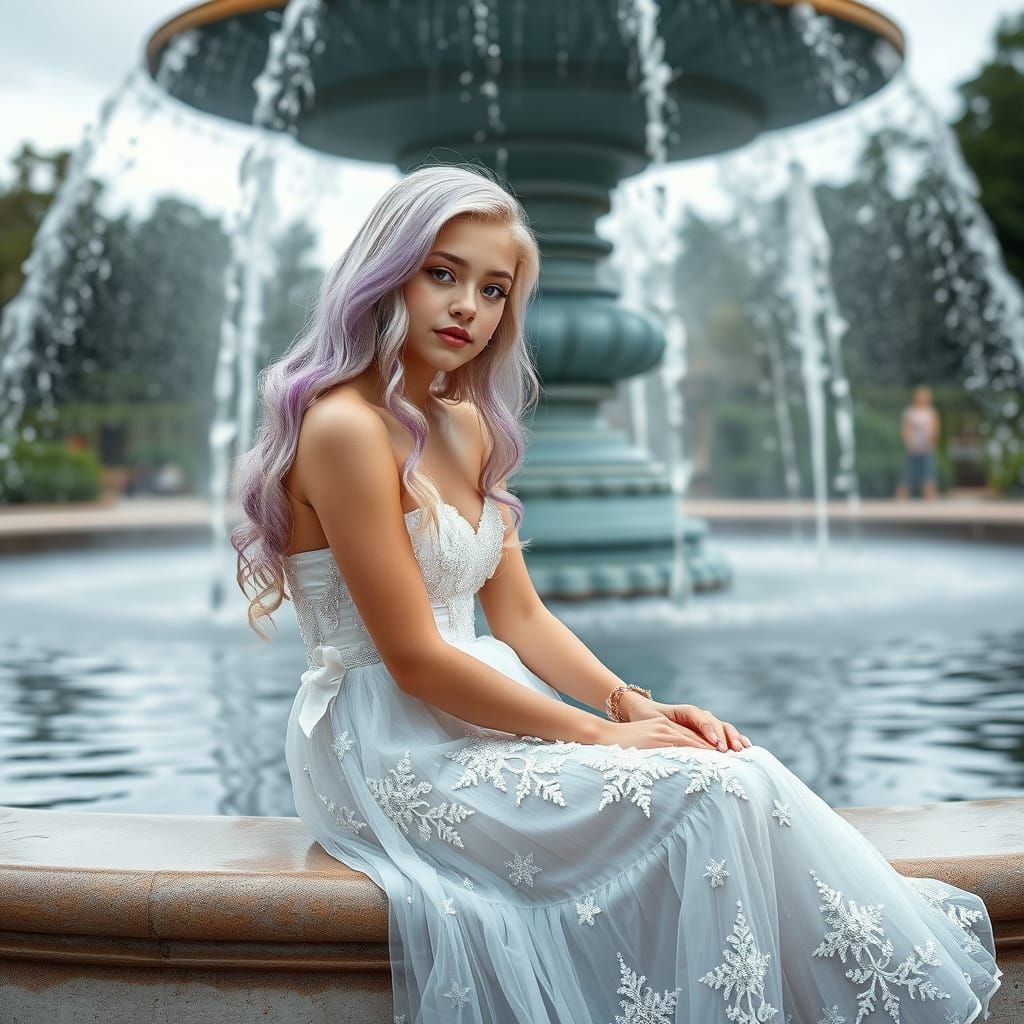 Ethereal Water Goddess in Glittering White Gown