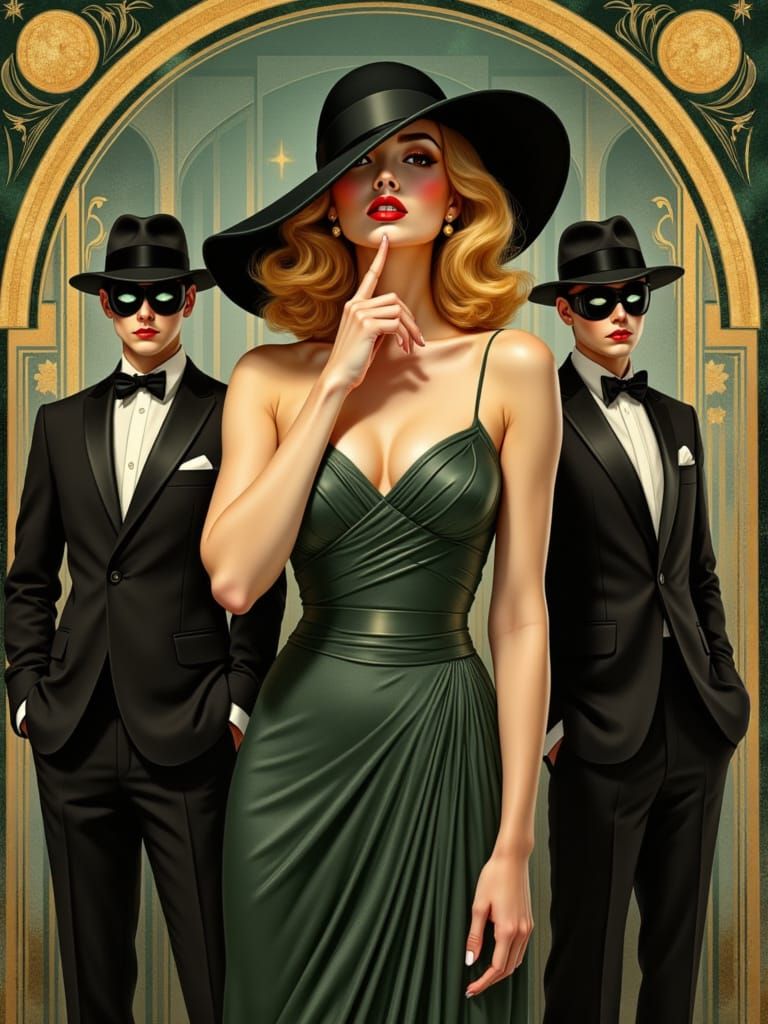 Elegant Art Deco Woman in Secretive Gesture