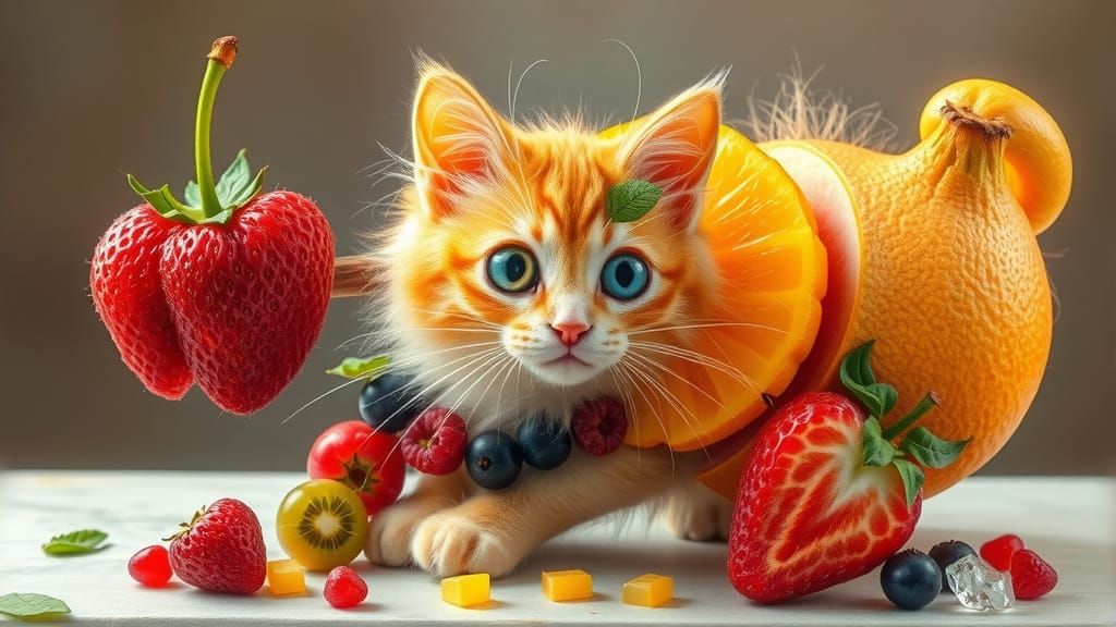 Feline Fruits in Vibrant Fusion