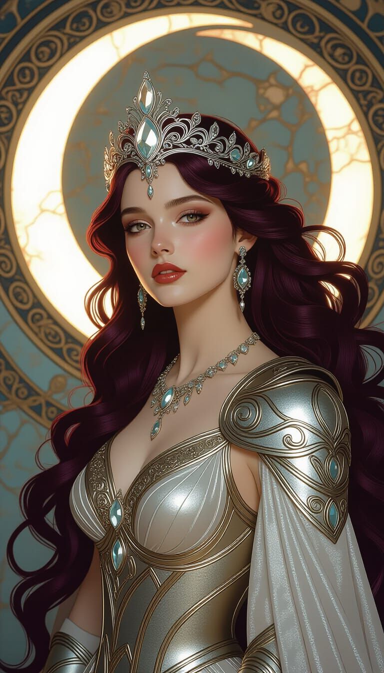 Celestial Moon Goddess in Art Nouveau Style