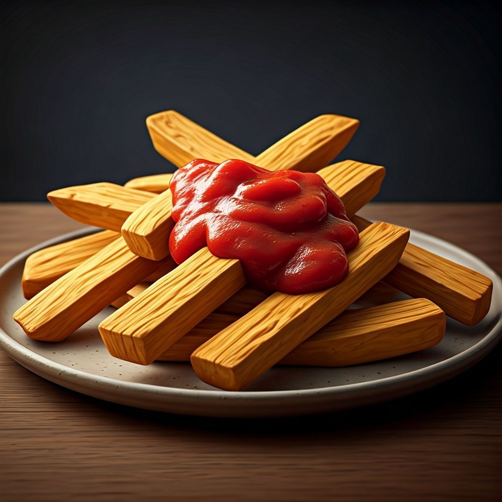 Crispy Wooden Chips with Tomato Sauce, Retro Sci-Fi Style