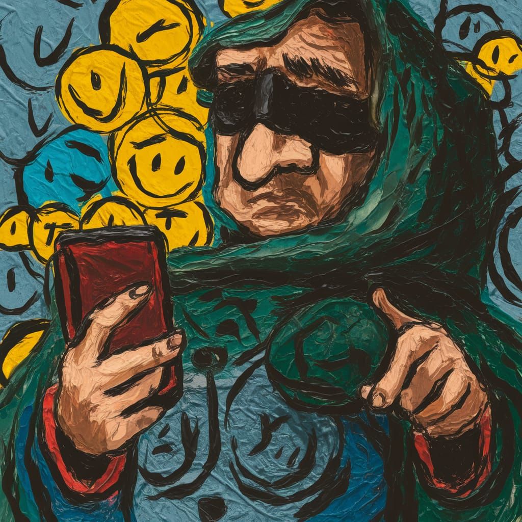 Supervillain Steals Smileys in Gouache Style