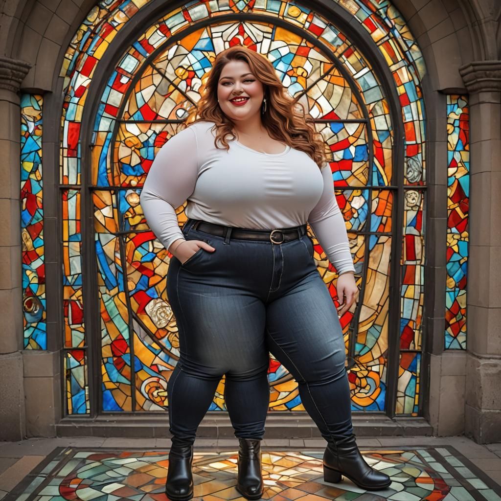 Curvy Woman Creating Stained Glass Art