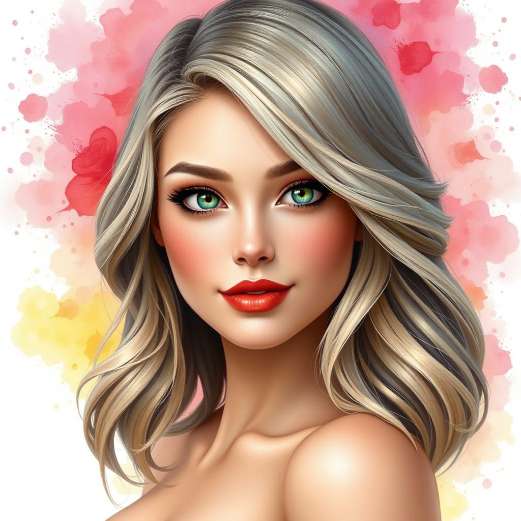 Surreal Watercolour Portrait of a Glamorous Ash Blonde Woman