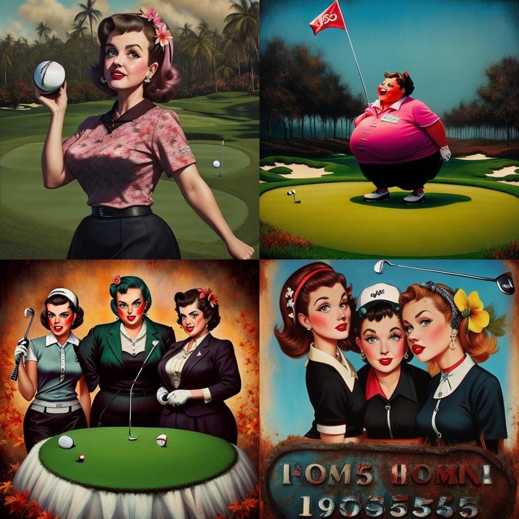 Zombie Golfer in 1950s Oil Painting Style