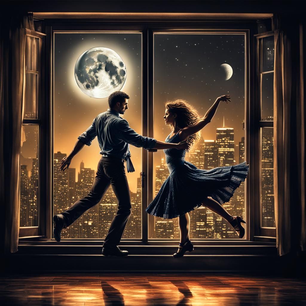 Romantic Moonlight Dance in Hyperrealistic Style