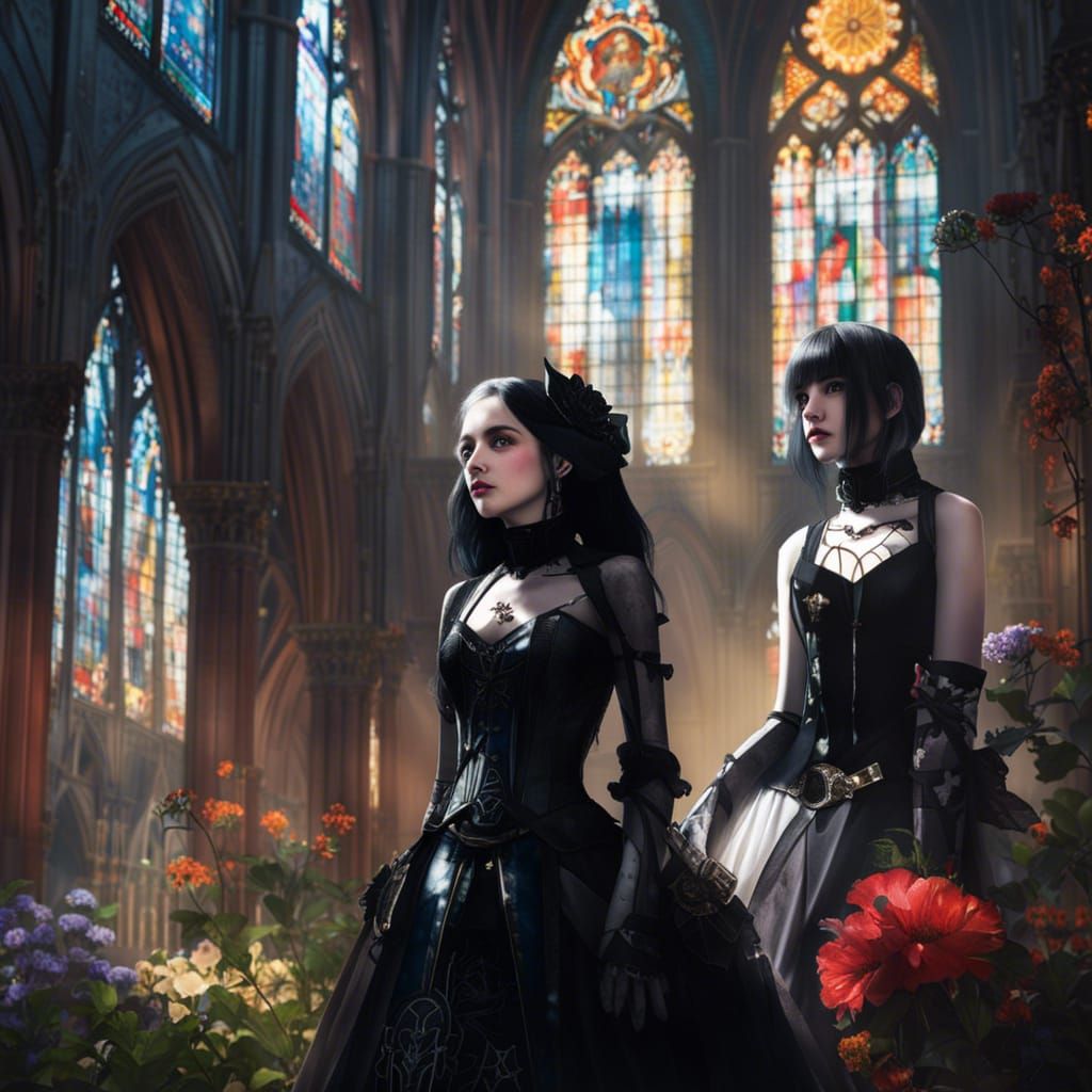 Gothic Women In a Gothic Church