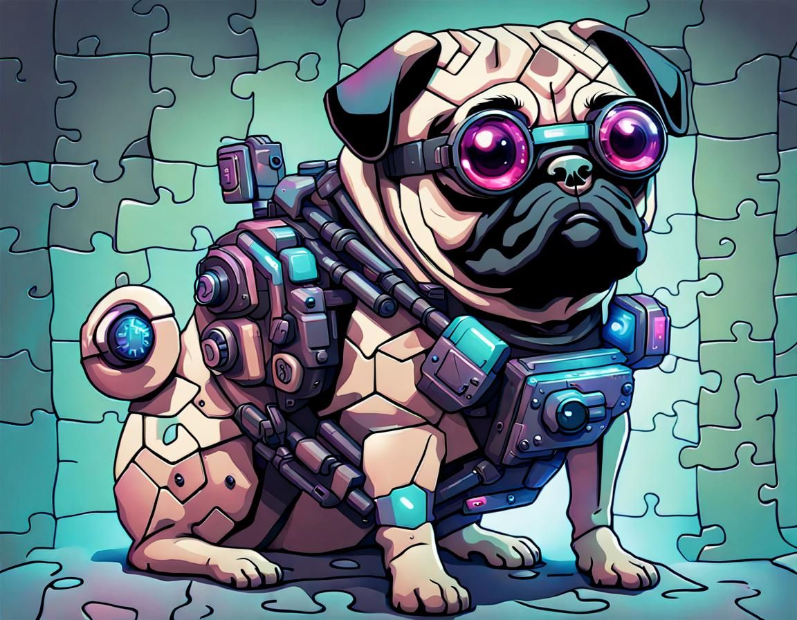 Cyberpunk Pug Puzzle Art