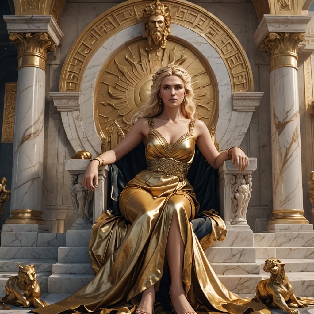 Golden Haired Goddess on Marble Throne