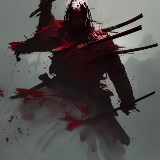 Bloodied Samurai Warrior in Dark Fantasy Style