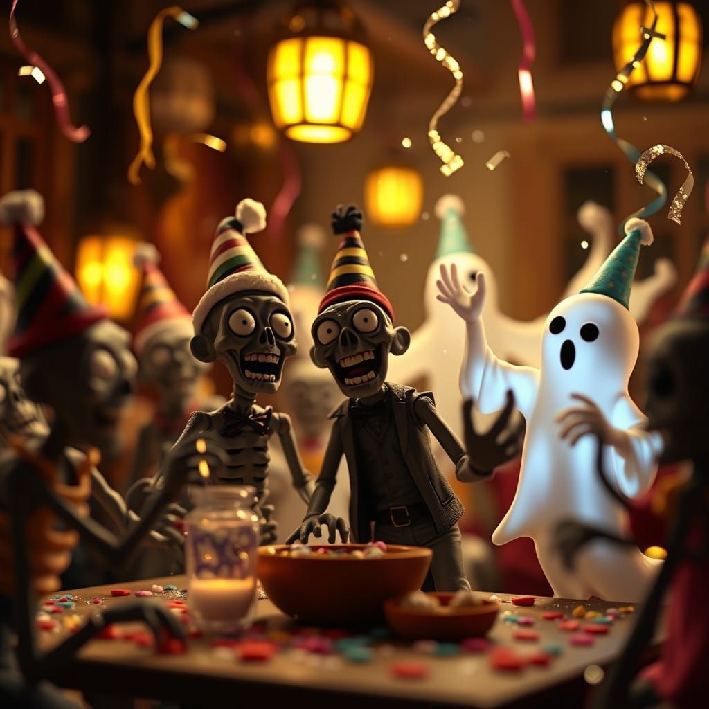 Spooky New Year's Eve Party in Claymation Style