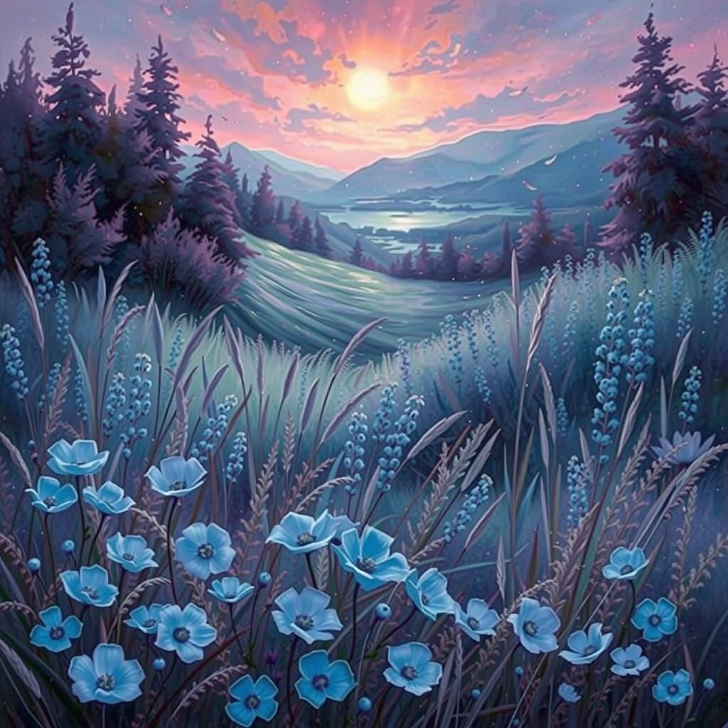 Ethereal Blue Blossoms in Vibrant Twilight