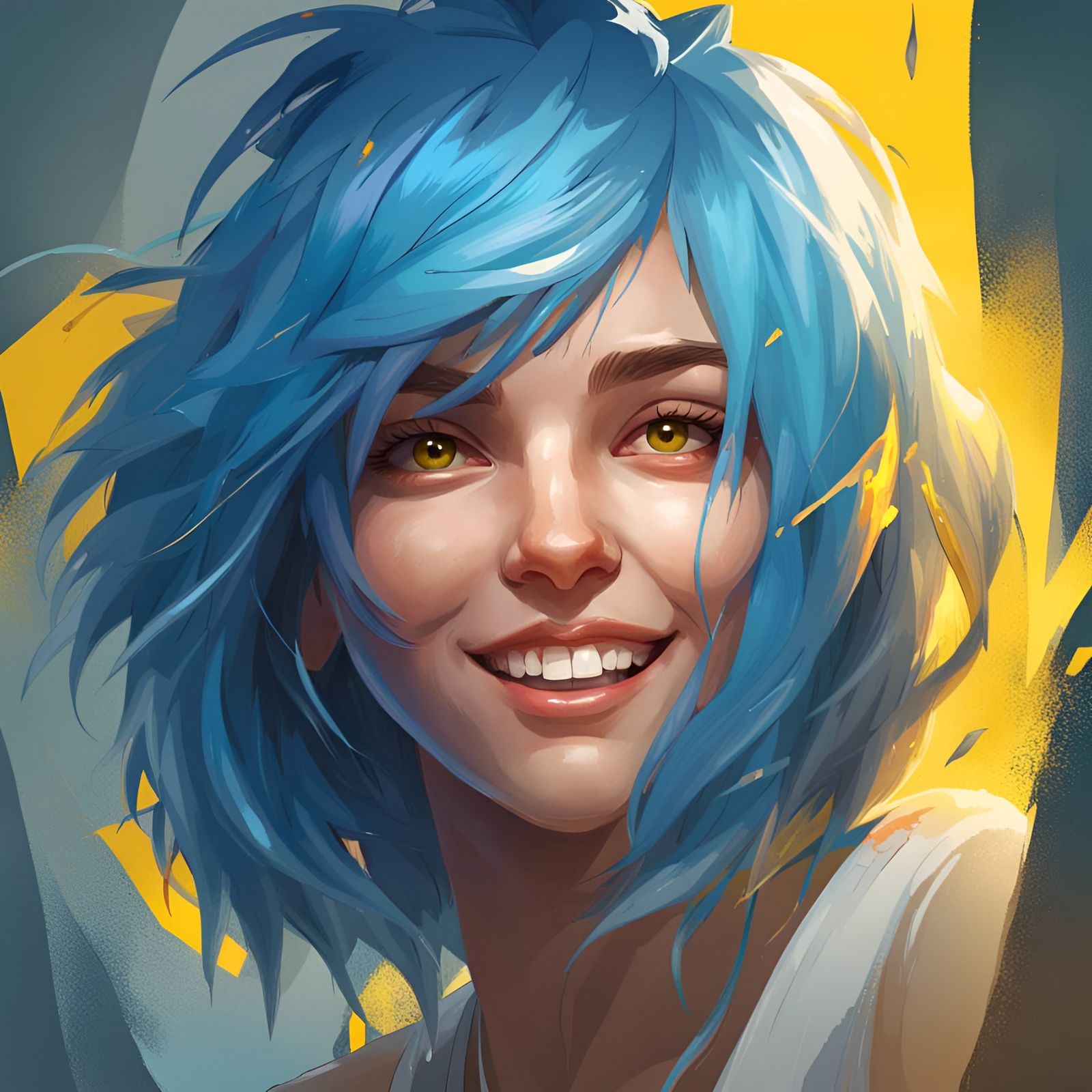 Blue Haired Happy Face Portrait in Unreal Engine
