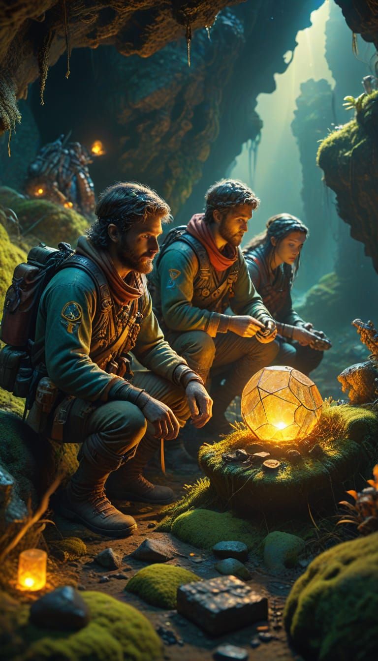 Explorers Discover Treasure in a Magical Cave