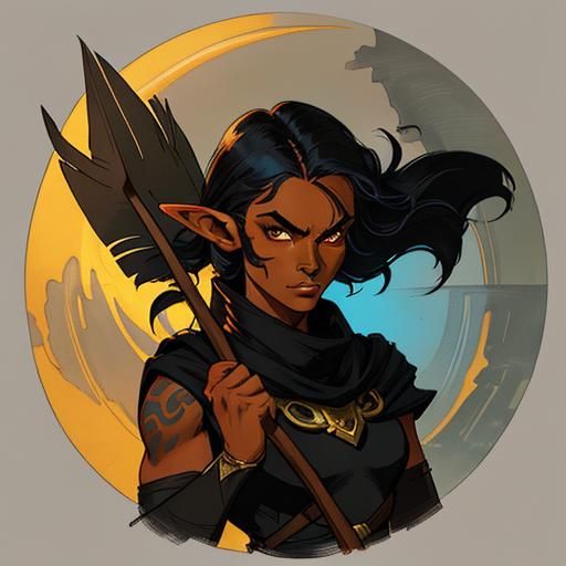 Latina Elf Ranger with Raven in Fantasy Art Style