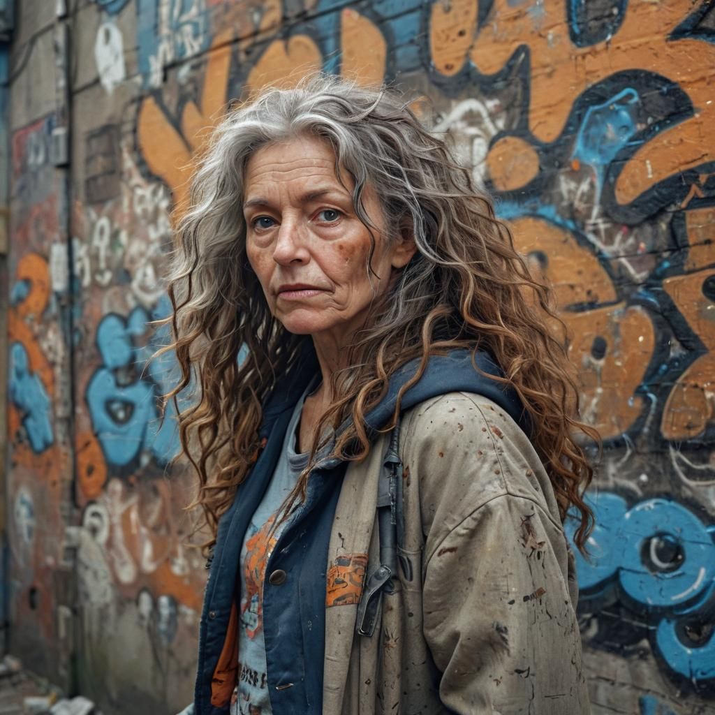 Old Woman in Graffiti Alley: Digital Matte Painting