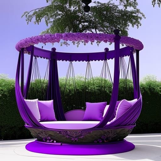 Ethereal purple and Lavender Gothic Round Swing Bed with Per...