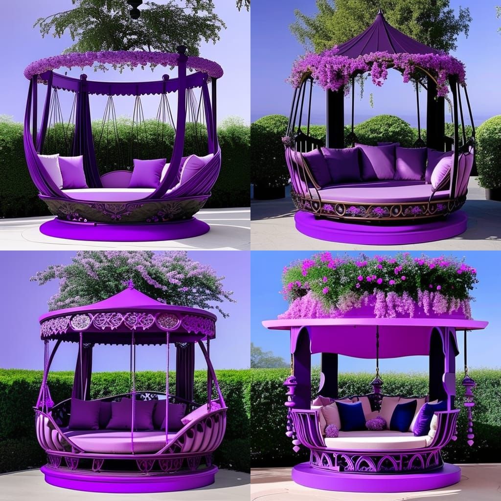 Ethereal purple and Lavender Gothic Round Swing Bed with Per...